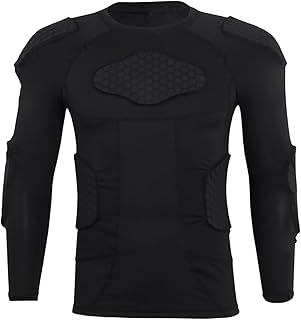 Topeter Men’s Padded Compression Shirt Long Sleeve Shoulder Chest Rib Protector T-Shirt