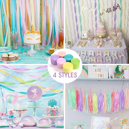 Image of Streamers Party Decorations, Party Supplies Crepe Paper Streamers 6 Colors 492ft for Birthday Decor, Baby Shower, Bachelorette Party, Wedding & Party Decor (Style C)