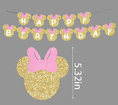 Bigkeoki Minnie Birthday Party Supplies Pink And Gold Cartoon Mouse Birthday Decorations For Girls Include Glitter Banner Table Cloth Plates Napkins And Cups #TOP3