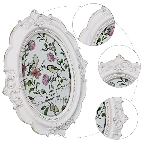 Blybh Vintage Oval Picture Frame 4X6 Retro Photo Frames, Tabletop & Wall Hanging Ornate Antique Picture Frame With High Definition Glass, White #TOP3