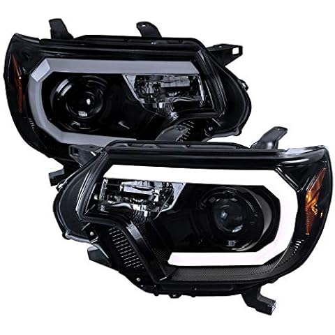 Instyleparts Smoke Lens Black Bezel DRL LED Light Bar Projector Headlights Made For and Compatible With Tacoma 2012-2015 Cover