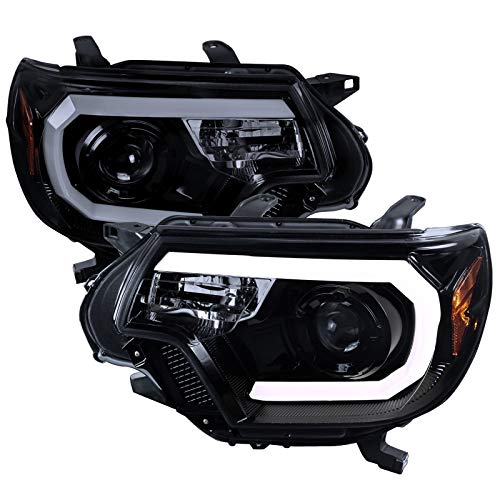 Smoke Lens Black Bezel DRL LED Light Bar Projector Headlights Made For and Compatible With Tacoma 2012-2015