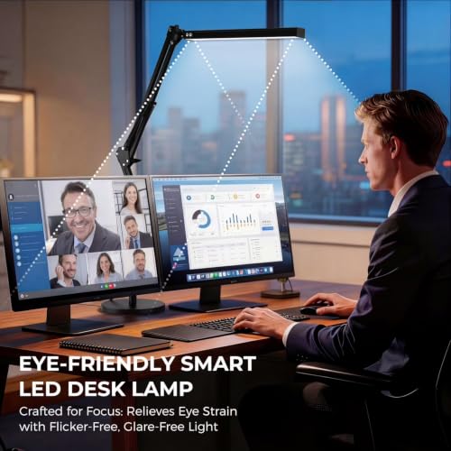 Image of Swing Arm LED Desk Lamp with Clamp, USB Powered Dimmable Table Lamp, 3 Color Modes & Adjustable Brightness, 360 Flexible Gooseneck Architect Light for Study, Office, Reading & Workbench