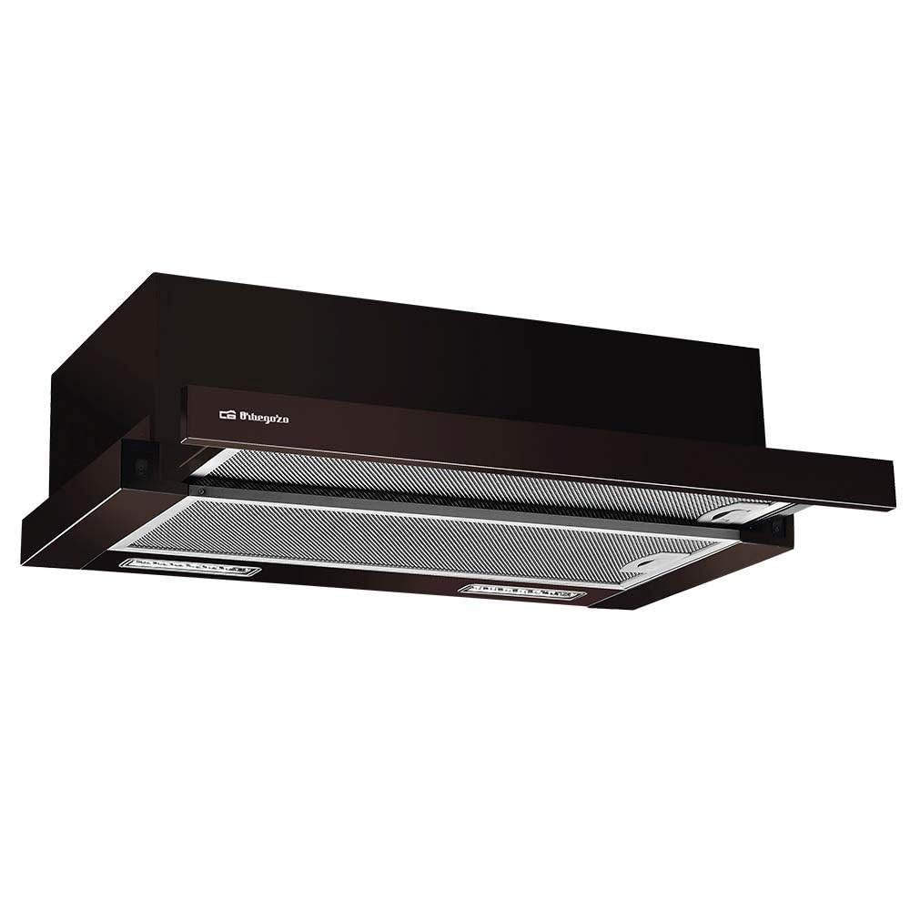 Orbegozo TL 06260 A MA Campana Telescópica 60 cm, 2 Niveles de Potencia, 2 Filtros Desmontables, 2 Bombillas, Acabado Frontal en Marrón, Extracción 302 m3/h, 65 W