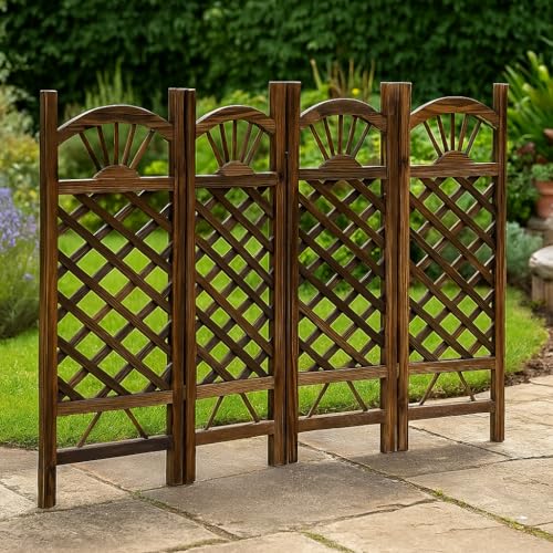 𝐇𝐎𝐌𝐄𝐃𝐂𝐎𝐑 𝐏𝐎𝐈𝐍𝐓 Solid Wood 4 Panel Room Divider – Wooden Privacy Screen & Partition Separator for Living Room, Bedroom, Office, Bathroom – Space Divider with Durable Hinges & Classic Brown