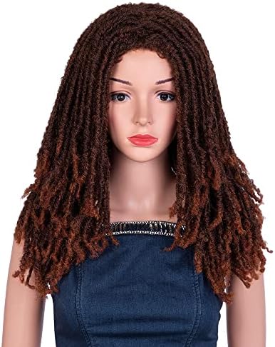 NOBLE GIRL Dreadlock Wig Afro Curly Braided Twist Wigs for Black Women and Men Ombre Brown Synthetic Faux Locs Crochet Braids Hair Wigs 22 inch