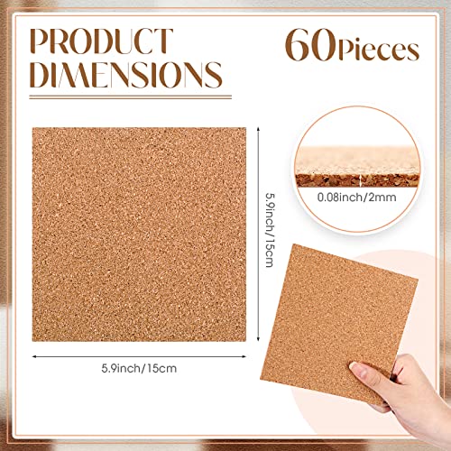 Chunful CHUNFUL-SHEETS-23 60 Pieces Self Adhesive Cork Squares 6 Inch X 6 Inch Cork Backing Sheets thumb #2