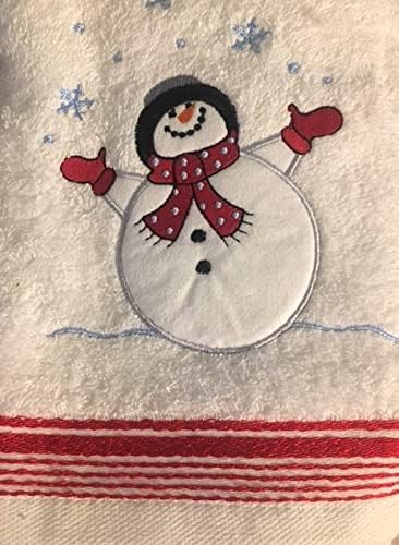 Snugglemore Xmas Christmas Guest Hand Towel 4 Designs Embroidered Embellished Sausage Dog, Snowman, Xmas Tree, Snowflake (Snowman)