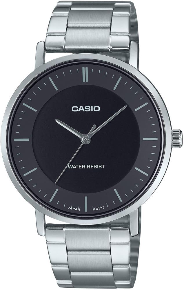 Casio MTP-VT04D-1E - Reloj analógico minimalista de acero inoxidable para hombre, esfera cóncava, 3 manecillas
