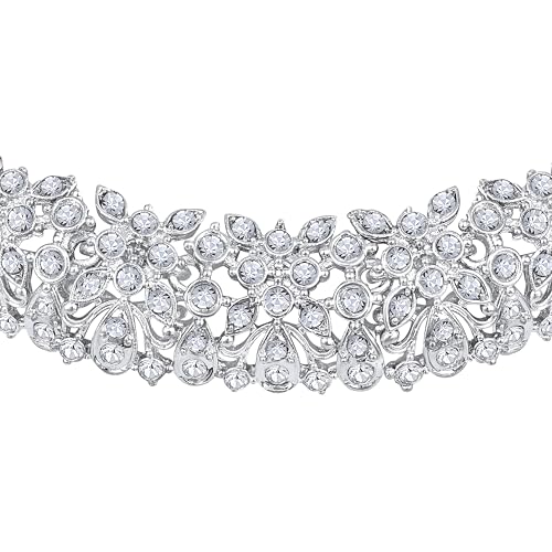 Image of Atasi International Silver Plated White Crystals American Diamonds Stylish Necklace Set with Earrings and Maang Tikka for Women and Girls | Stylish Jewellery for Party, Wedding and Festive Occasions (R6159)
