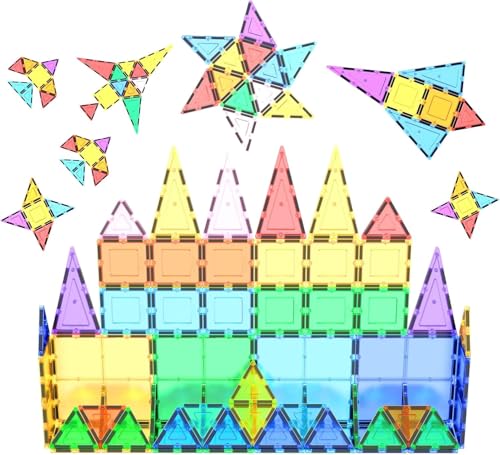 PicassoTiles 60pc Magnetic Building Block 60-Piece Set Magnetic Tile Construction Toy Learning Kit Engineering Mint Educational Play Set Creative Children Brain Development Stacking Blocks PT61