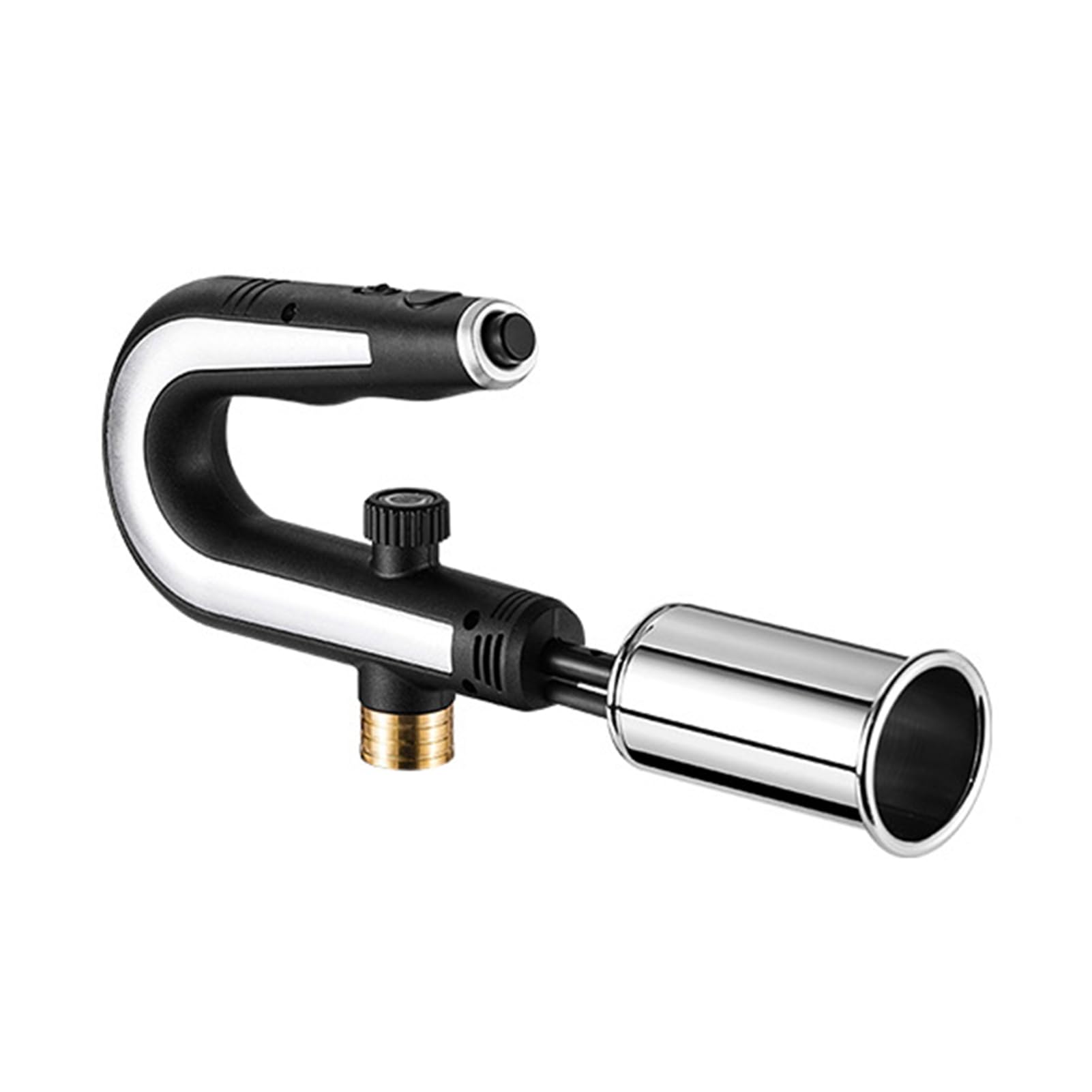 Adjustable Propane Torch, Handheld Flame Thrower for Campfire Charcoal Starter, Cooking Torch for BBQ Grill Searing Steak Vide, Safety Lock Blow with One-Button Ignition Black Silvery
