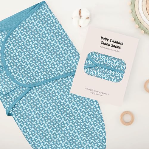 Image of SWEET DOLPHIN 3-Pack Baby Swaddle Sleep Sacks - Newborn Swaddle Blanket with Soft Cotton - Ergonomic Wrap for Boys and Girls, 0-3 Months, Peacock Blue