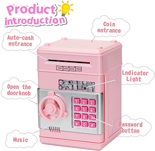 Piggy Bank Girls, Kids Piggy Bank For Girls, Piggy Bank Christmas Toys Gifts For Girls, Electronic Real Money Coin Atm Machine, Toys For 3-10-Year-Old Girls (Pink) #TOP3