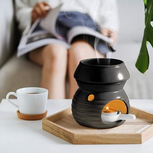 Miniatura 6 de ComSaf Quemador de aceite esencial con cuchara para velas, difusor de aceite de cerámica, difusor de aceite de cerámica, calentador de aceite de