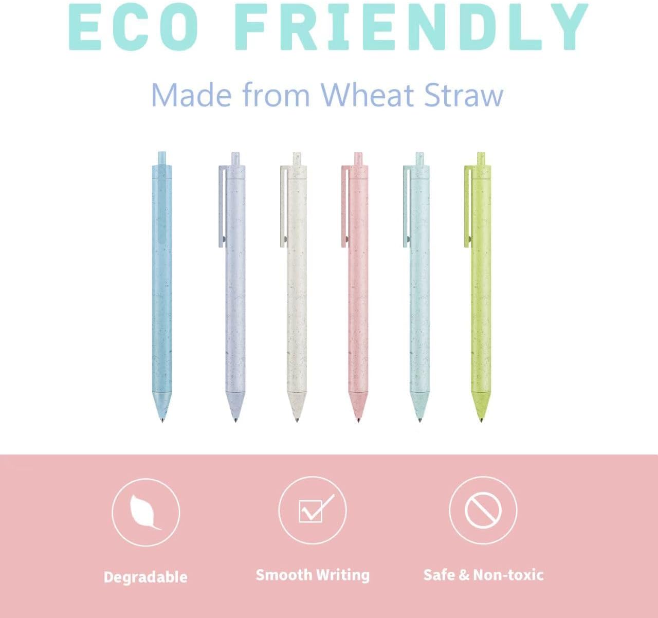 Ultimate | 12 Pack Ball Point Pens, Eco-Friendly Wheat Straw Cute Macaron Retractable Ballpoint Pen Set| Black Medium Point 1.0mm, Portable, Comfortable Writing | Office Bible Journaling Pens 2026 - view 2
