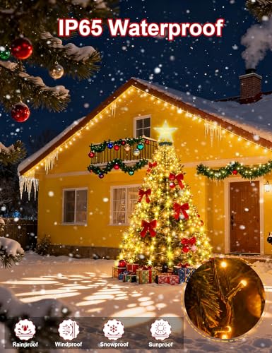 BomKra Christmas Tree Lights with Star 3m*16 Lines 400 LED Fairy Lights Plug in Indoor Outdoor Waterproof Lights with Remote & Timer Easy Install 8 Modes Warm White for 2.5-3M Xmas Tree - Image 3