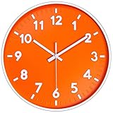 JENLYSTIME 12 Inch 3D Number Modern Wall Clock,Round Bright Colorful Dial,Non Ticking Silent Quartz Battery Operated Wall Clocks,Easy to Read Simple Style Decor Clock for Bedroom,Kitchen(Orange)