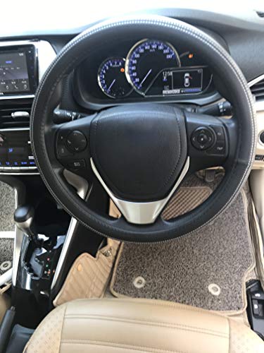 Image of Oshotto Artifical Leather SC-13 Car Steering Cover Compatible with Jaguar XJ (Black with White Thread)