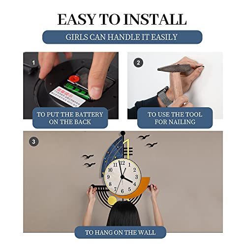 Yisile Modern Wall Clock Battery Operated 14 Inch Large Boat Design Pendulum Wall Clocks For Living Room Decor 3D Silent Clock Wall Decor Sticker Non Ticking For Bedroom Office Home Kitchen Decoration #TOP5