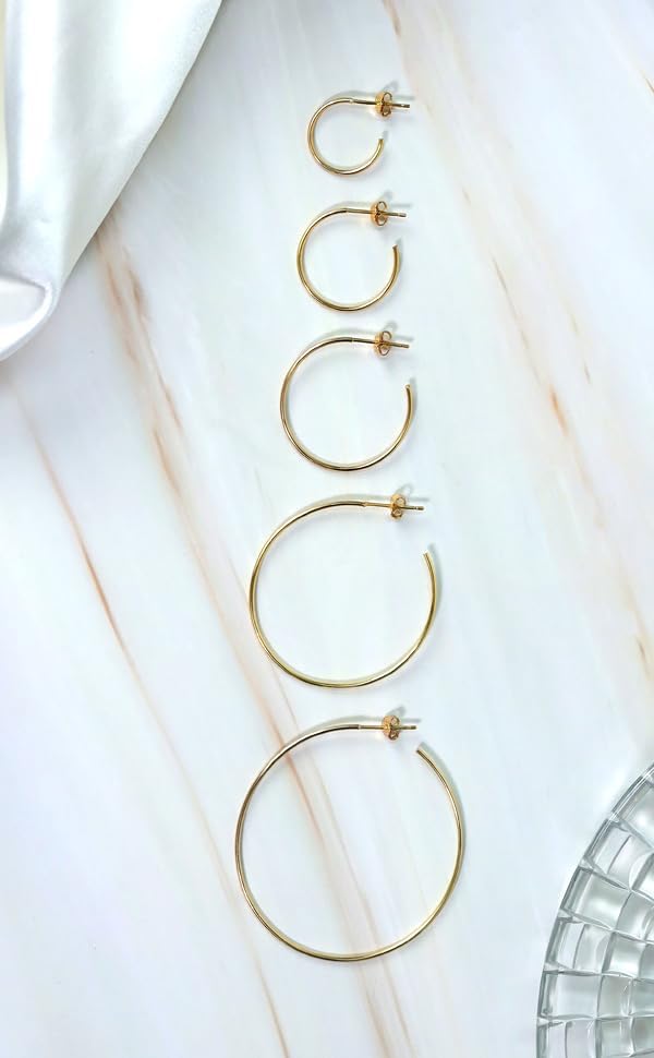 Hoops & Loops 925 Sterling Silver Open 1.5mm Thin Polished Round C-Hoop Earrings | Silver, Yellow, Rose Gold Flashed Sterling Silver 15mm 20mm 25mm 35mm 45mm - Image 7