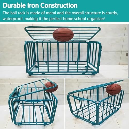 Heavy-Duty Ball Storage Rack on Wheels, Lockable Metal Cage for Playground & Kindergarten, Extra Large Capacity Sports Equipment Organizer