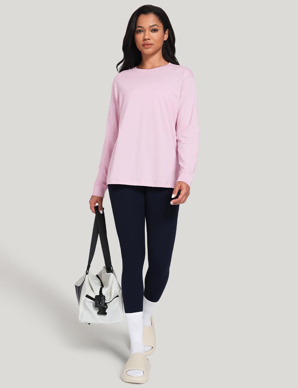 HeyNuts Pima Cotton Workout Long Sleeve Shirts for Women Crew Neck Athletic Basic Shirts Casual Tops - Image 6