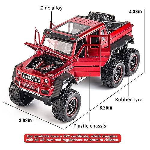 1/22 Big Mercedes AMG G63 6X6 Toy Car Metal Pull Back Diecast Car with Openable Door and Sound Light, Gifts Toys for Kids【 RED 】