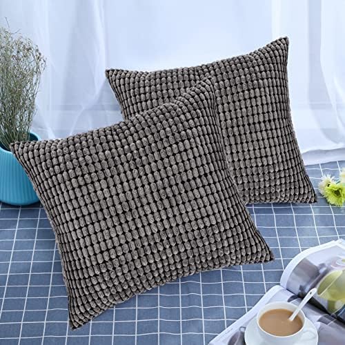 Amazon Brand - Umi Corduroy Cushion Covers, Throw Pillow Covers, Grey Cushion Covers 40cm x 40cm, Pillow Cases 2 Pack, Sofa Cushion Covers for Chair, Couch, Bedroom