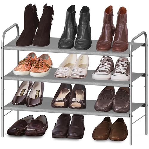 Simple Houseware 3-Tier Shoe Rack Storage Organizer, Grey – Space-Saving Shoe Shelf, Holds 9–16 Pairs, Sturdy Metal Frame, Easy Assembly – Closet, Entryway, Bedroom Shoe Storage Solution by Simple Houseware - Image 4