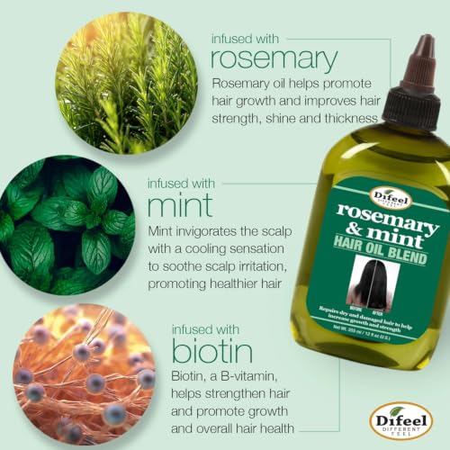 Image of Difeel Rosemary and Mint Hair Oil Blend with Biotin 7.1 oz. (PACK OF 2) - Made with Natural Mint & Rosemary Oil for Hair Growth
