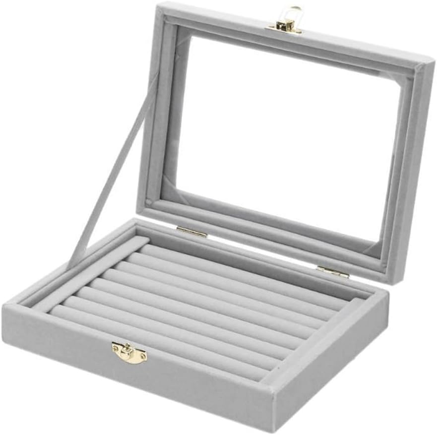 Velvet Jewelry Box with Cover Display Tray Holder Storage Organizer