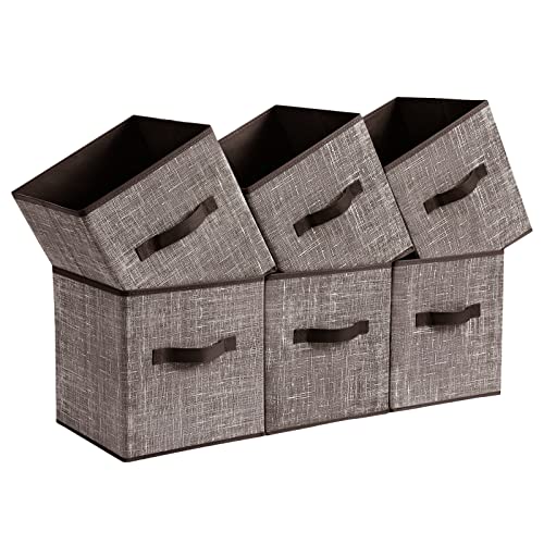 Image of SONGMICS Storage Cubes, 11-Inch Non-Woven Fabric Bins with Double Handles, Set of 6, Closet Organizers for Shelves, Foldable, for Clothes, Walnut Color UROB026K02