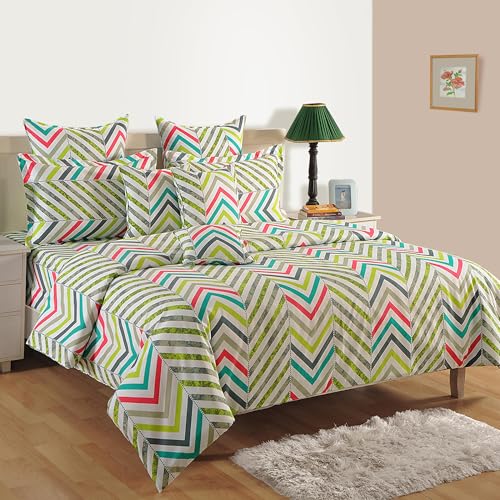 Image of Swayam Roto Cotton King Bedsheet with 2 Pillow Covers | Size 108 x 108 inch | 144 TC | Geometric Design | Soft Breathable Bed Sheet | Comfortable & Durable for Bedroom - Green