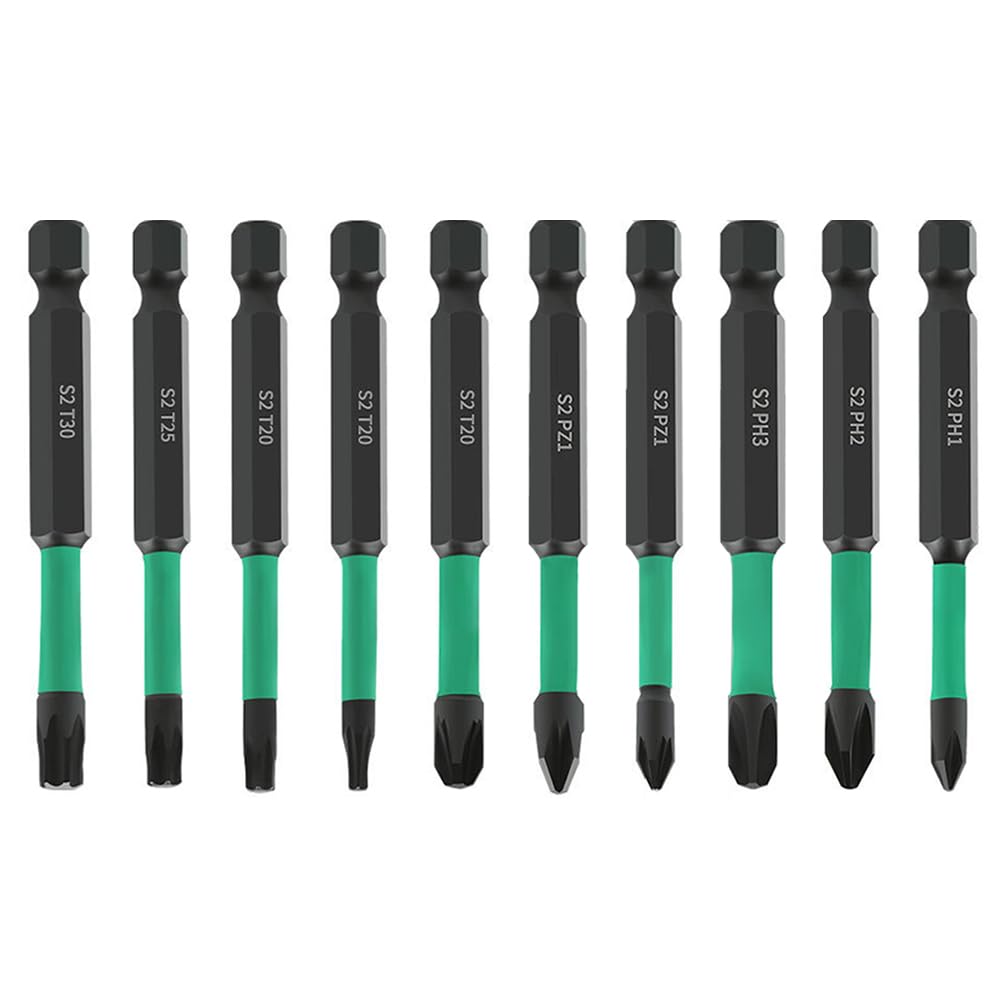 SeonFook 10PCS Magnetic Screwdriver Bit Set with Phillips+Pozidriv+Torx Head, Phillips Cross Head Screwdriver Bit, 1/4" Hex Shank Drill Bit Set S2