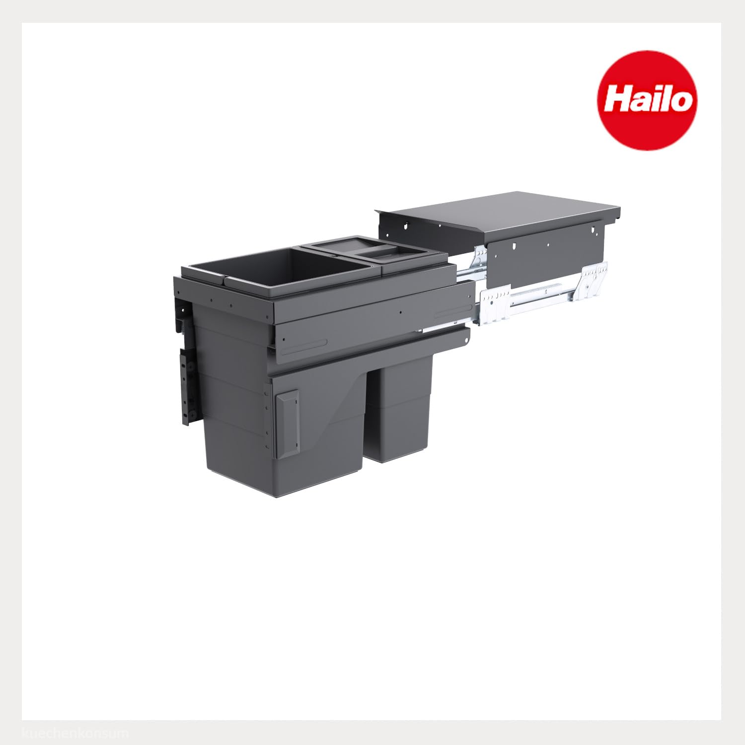 Hailo Abfallsammler 361087 | für 30 cm Schrank mit Möbelfront | 2fach Trennung 25 Liter | Mülleimer Auszugsystem | Dunkelgrau