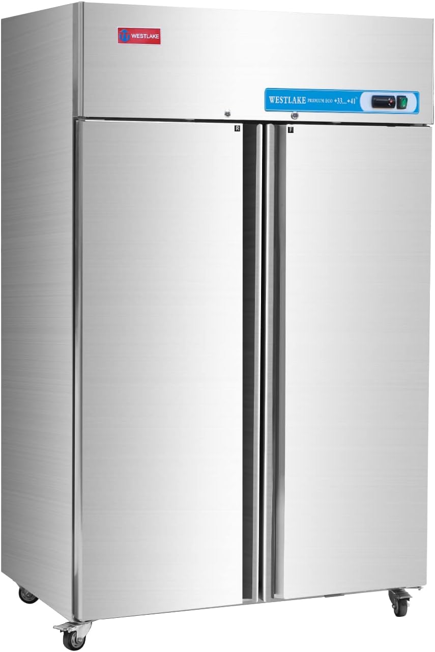 WESTLAKE 48" W Commercial Refrigerator 2 door 2 Section Stainless Steel Reach in Solid door Upright Fan Cooling 36 Cu.ft Cooler for Restuarant, Bar, Shop, etc
