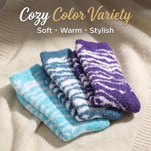 Image of Tipi Toe Womens Fuzzy Crew Socks with Anti Slip Grips Warm Cozy Fluffy Winter Slipper Socks Non Skid Home Socks for Women