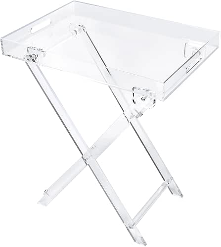 Acrylic Folding Square Tray Table, Clear, 24x20x14 inch, Home, Bar