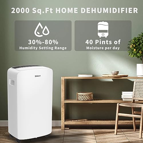 Image of Shinco 40 Pints Dehumidifier for Home and Basements, 2000 Sq.Ft Dehumidifiers with Drain Hose, Auto or Manual Drainage, Auto Defrost, Quietly Remove Moisture, Intelligent Humidity Control, 24HR Timer