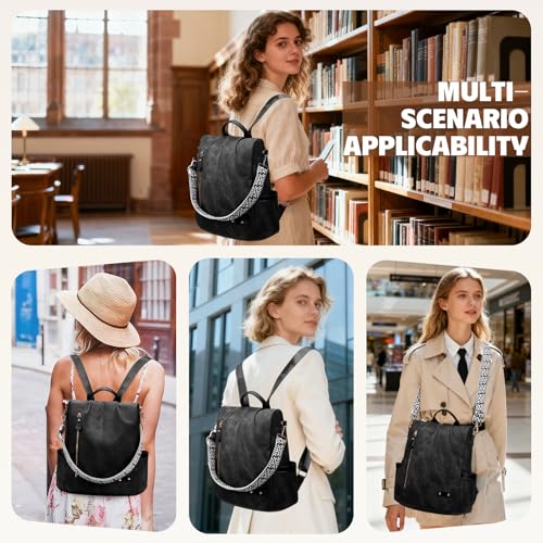 Onetoall Backpack Womens Anti-Theft, Pu Leather Ladies Rucksack Bag With 6 Rfid Blocking Card Sleeves, Secure Convertible Design Ideal For Work, Travel, Commuting And University - 8