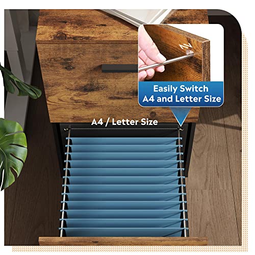 Devaise 2 Drawer File Cabinet, Mobile Printer Stand, Wood Filing Cabinet Fits A4 Or Letter Size For Home Office, Rustic Brown #TOP4