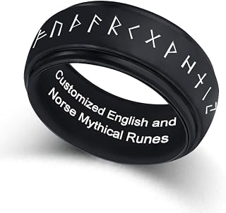 Custom Norse Runes Couple Silicone Rings for Him & Her - Engraved Protection & Strength Symbols | Unisex Fit Wedding Bands, Norse Mythology Gift for Couples(8mm Sizes 6-14)