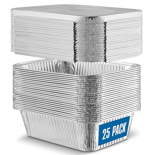 PLASTICPRO 25 Pack Aluminum Pans 8'' X 10" Disposable Pans with Covers Heavy Duty 5 lb Foil Pans for Baking and Cooking