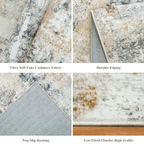 10x10 ft Square Living Room Rug – Washable Modern Abstract Area Rug for Bedroom, Dining Room, Playroom – Neutral Non-Slip Low-Pile Thin Indoor Carpet (Gold Grey) by ZHXXUJ - Used condition - Image 4