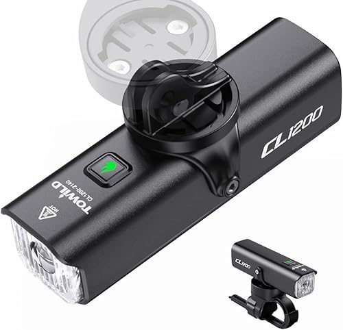 TOWILD CL1200 Luces de bicicleta para conducción nocturna, compatibles con montaje Garmin/GoPro, faro brillante de bicicleta de 1200 lúmenes,