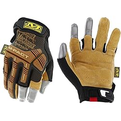 Mechanix Wear M-Pact Durahide Leather Framer Gloves, Brown Large | Fingerless Leather Framer Gloves with Impact Protection, Vibration Absorption & Anti-Slip Grip for Construction Work