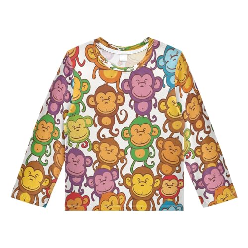 Boys Rash Guard Swim Shirt Long Sleeve UPF+ 50 Sun Shirts Quick Dry Shirt Purple Green Monkey for Toddler Kids