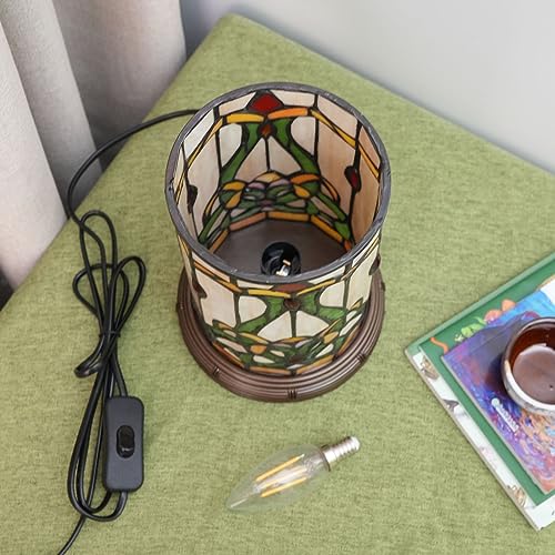 Blivuself Tiffany Style Stained Glass Matam Table Lamp Living Room Bedroom Bedside Flower Vase Decor Small Night Light Cute Kids Accent E12 Led Cottage Aesthetic Nightstand Cylinder Vintage Desk Lamp by Blivuself - Used condition - Image 5