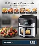 Friteuse à air Emerson SmartVoice 5.3QT 6-en-1, plus de 1000 commandes vocales, plus de 100 aliments reconnus, sans application, sans WIFI, sans configuration, panier antiadhésif, friteuse à air, cuire, réchauffer, déshydrater, 1500W